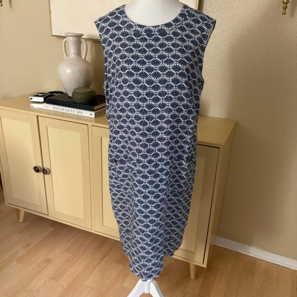 BODEN Linen Blue Patterned Neck Tie‎ Dress Size 10